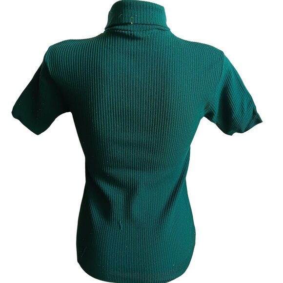 Women's Small Vintage Turtleneck Top Winnie The Pooh Green Ribbed Knit 1970's - Picture 7 of 7